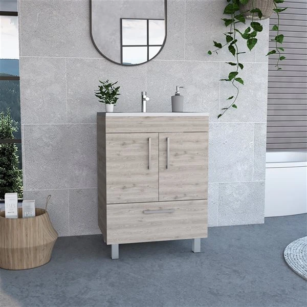Fm Furniture Palmer 23.62-in Light Grey Single Sink Bathroom Vanity With Aluminum Top - Image 3
