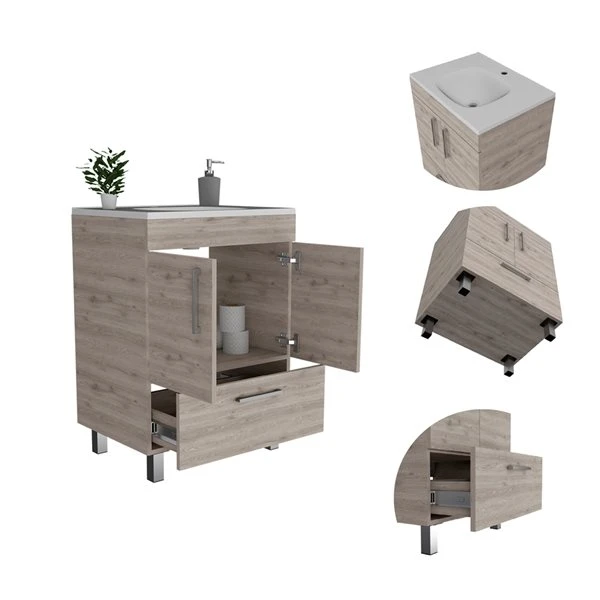 Fm Furniture Palmer 23.62-in Light Grey Single Sink Bathroom Vanity With Aluminum Top - Image 4