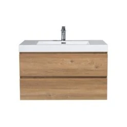 GEF Almere 36-in Rough Oak Single Sink Bathroom Vanity With White Acrylic Top