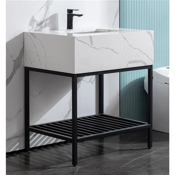 GEF Brooke 30-in White Single Sink Bathroom Vanity With White Quartz Top - Image 3