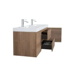 GEF Almere 60-in Rough Oak Double Sink Bathroom Vanity With White Acrylic Top