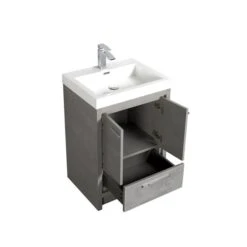 GEF Ember 24-in Grey Single Sink Bathroom Vanity With White Ceramic Top