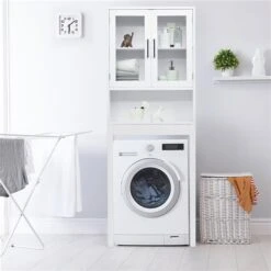 Costway 7-in X 22.5-in X 64-in White MDF Over-the-Toilet Etagere