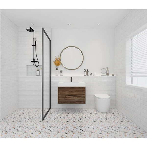 Cutler Kitchen & Bath Savoy 30-in 2-Drawer Brown Single Sink Bathroom Vanity With White Porcelain Top