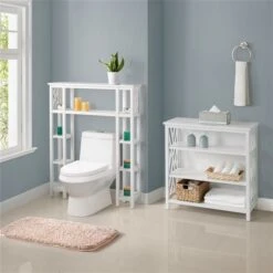 Alaterre Coventry 39-in W X 48-in H X 8-in D White Wood Over The Toilet Etagere With Side Shelf
