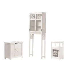 Alaterre Derby 27-in W X 37-in H X 8-in D White Pine Freestanding Linen Cabinet, Over The Toilet Etagere And Hamper