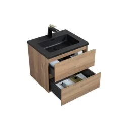 GEF Sadie 24-in Rough Oak Single Sink Bathroom Vanity With Black Quartz Top