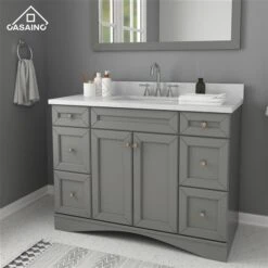 CASAINC 47.2-in Grey Single Sink Bathroom Vanity With White Marble Top