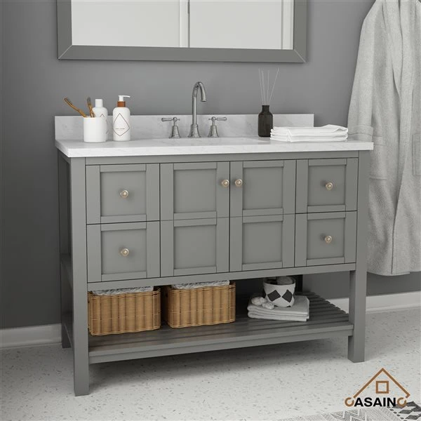 CASAINC 47.2-in X 35.4-in Grey Single Sink Bathroom Vanity With White Marble Top