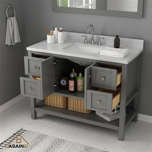 CASAINC 47.2-in X 35.4-in Grey Single Sink Bathroom Vanity With White Marble Top - Image 2
