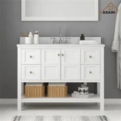 CASAINC 47.2-in X 35.4-in White Single Sink Bathroom Vanity With White Marble Top