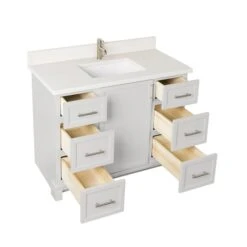 Tenor 42-in Dove Grey Vanity With Pearl Quartz Top