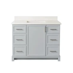 Tenor 42-in Harbour Grey Vanity With Pearl Quartz Top