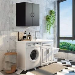 Basicwise 23.75-in W X 23.5-in H X 12-in D Black Bathroom Wall Cabinet