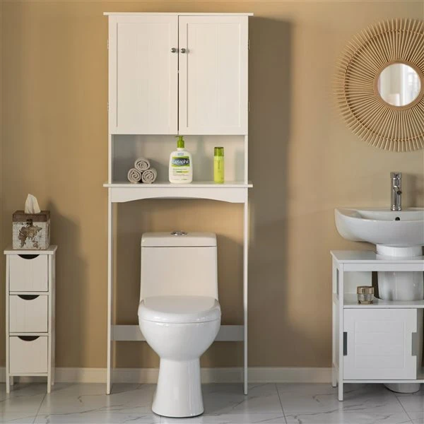 Basicwise 25-in W X 65-in H X 8.75-in D White MDF Over The Toilet Cabinet - Image 5