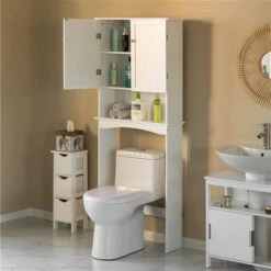 Basicwise 25-in W X 65-in H X 8.75-in D White MDF Over The Toilet Cabinet