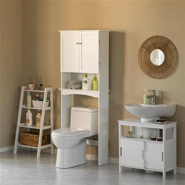 Basicwise 25-in W X 65-in H X 8.75-in D White MDF Over The Toilet Cabinet - Image 2