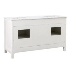 Sunjoy 60-in White Marble Double Rectangular Sink Bathroom Vanity Set