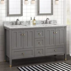 Sunjoy 60-in Grey Marble Double Rectangular Sink Bathroom Vanity Set