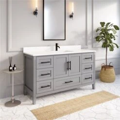 Spa Bathe Henley 60-in Oxford Grey Single Sink Bathroom Vanity With White Speckled Quartz Top