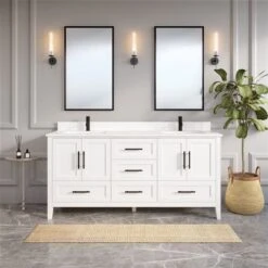 Spa Bathe Henley 72-in White Double Sink Bathroom Vanity With White Speckled Quartz Top