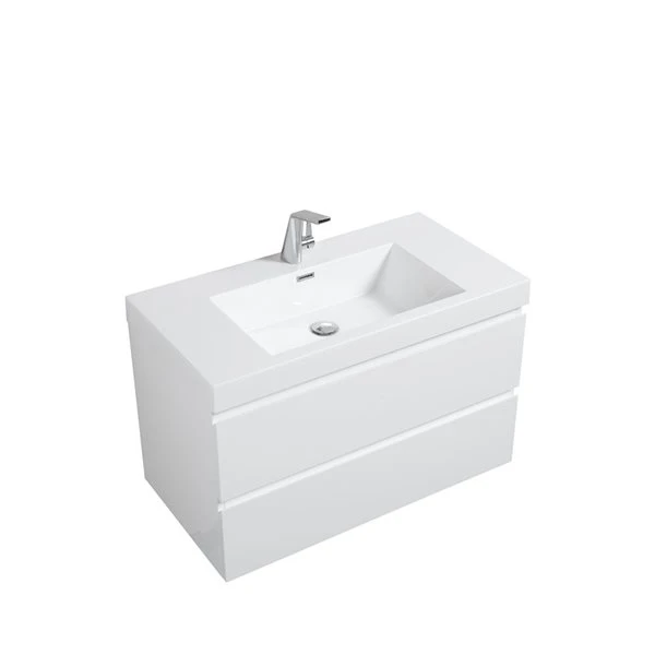 GEF AlmereĀ 35.4-in White Single Sink Bathroom Vanity With White Polymarble Top - Image 5