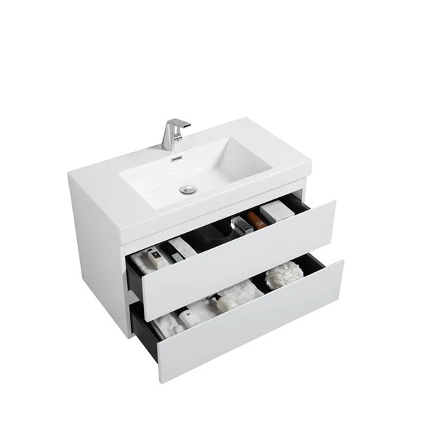 GEF AlmereĀ 35.4-in White Single Sink Bathroom Vanity With White Polymarble Top - Image 4
