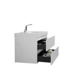 GEF Almere 35.4-in White Single Sink Bathroom Vanity With White Polymarble Top