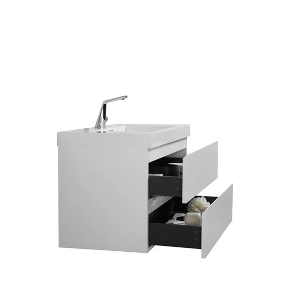 GEF AlmereĀ 35.4-in White Single Sink Bathroom Vanity With White Polymarble Top