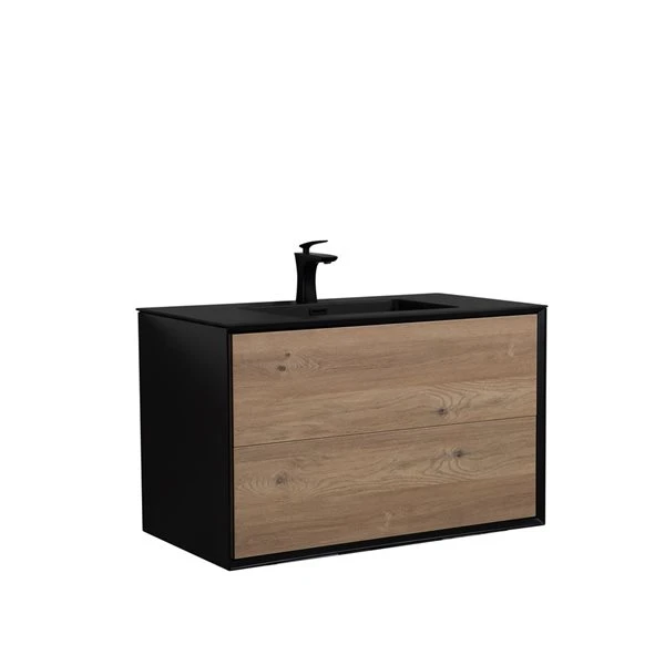 GEF Floy 35.4-in Black And Rough Oak Single Sink Bathroom Vanity With Black Engineered Stone Top - Image 5