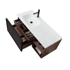 GEF Sage 47.24-in Walnut Single Sink Bathroom Vanity With White Solid Surface Top