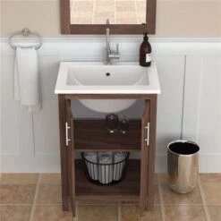 A&E Bath & Shower Modern 24-in Brown Single Sink Bathroom Vanity With White Ceramic Top