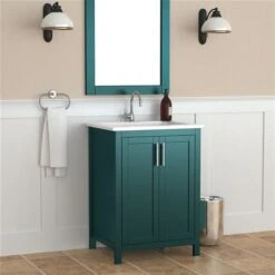 A&E Bath & Shower Modern 24-in Green Single Sink Bathroom Vanity With White Ceramic Top