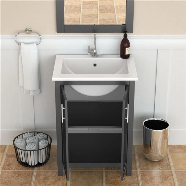 A&E Bath & Shower Modern 24-in Grey Single Sink Bathroom Vanity With White Ceramic Top - Image 3