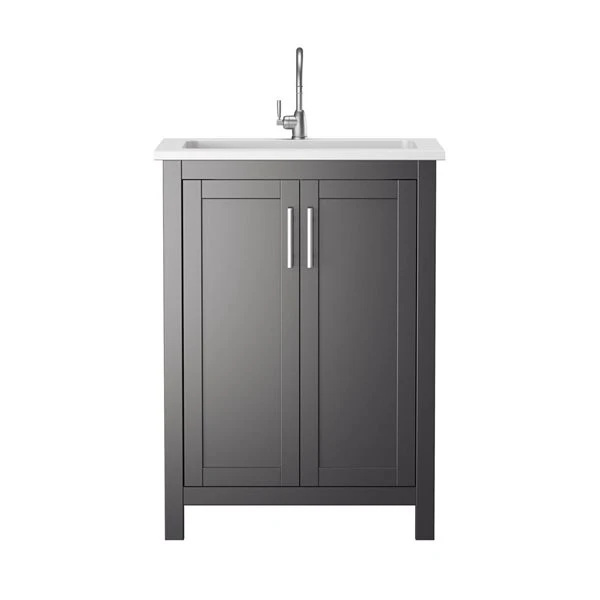 A&E Bath & Shower Modern 24-in Grey Single Sink Bathroom Vanity With White Ceramic Top - Image 2