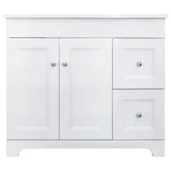 Luxo Marbre Classic Bathroom Vanity With 2 Doors And 2 Drawers 37-in Single Hole White Synthetic Marble