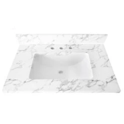 Luxo Marbre Vanity Top - Synthetic Marble - White Quartz - 37-in W X 22-in D
