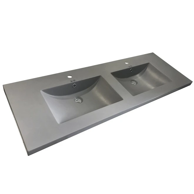 Luxo Marbre Vanity Top - Sythetic Marble - Grey - Double Basin - 61-in W X 22-in D