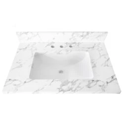 Luxo Marbre Vanity Top - Synthetic Marble - White Quartz - 31-in W X 22-in D
