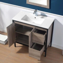 OVE Decors Adele Vanity - Taupe Wood Finish - Ceramic Sink With 2 Drawers 36-in