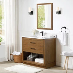 Ove Decors Brookside 36-in Waxed Pine 1-Sink Bathroom Vanity With White Top