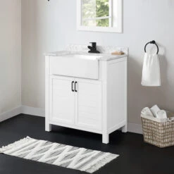 OVE Decors Cress 30-in White Vanity With Farmhouse Style Sink