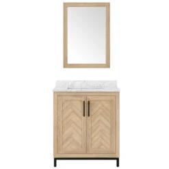 OVE Decors Auryn 30-in Natural Oak Vanity Combo With 20-in X 28-in Mirror
