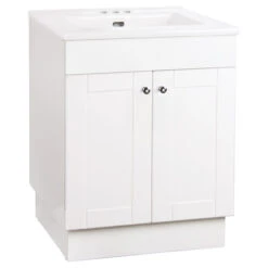 Uberhaus Marsala Vanity And Ceramic Sink - 2 Doors - Gloss White - MDF And PVC - 18.5-in D X 24-in W X 33.9-in H