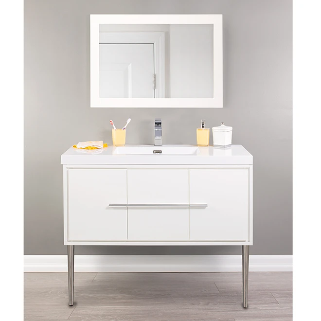 Foremost Carlington Vanity - Gloss White With Cultured Marble Sink - 2 Doors 2 Drawers - Single Hole - Wall Mount - Image 4