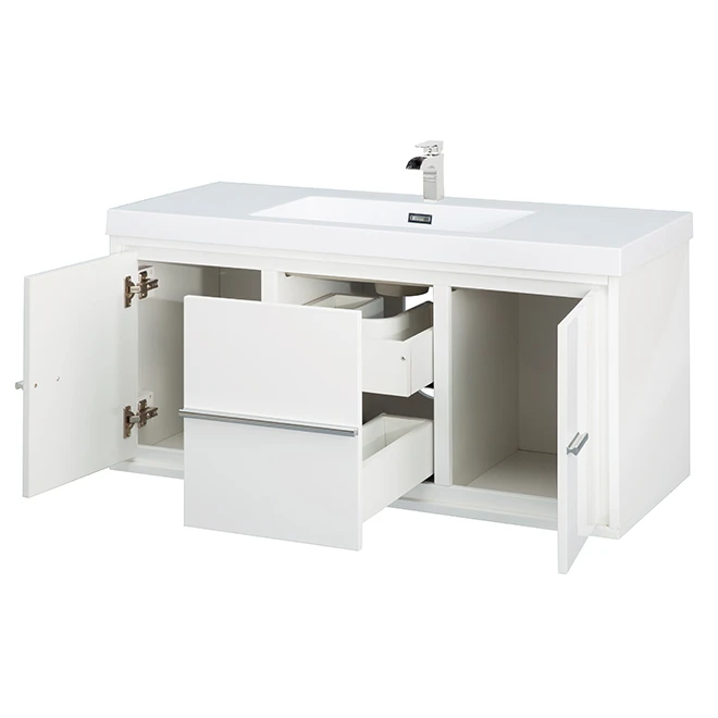 Foremost Carlington Vanity - Gloss White With Cultured Marble Sink - 2 Doors 2 Drawers - Single Hole - Wall Mount