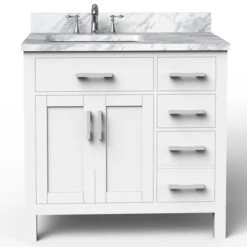 BanoDesign Caru 36-in Single Sink White Bathroom Vanity With Natural Marble Top