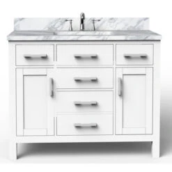 BanoDesign Caru 42-in Single Sink White Bathroom Vanity With Natural Marble Top